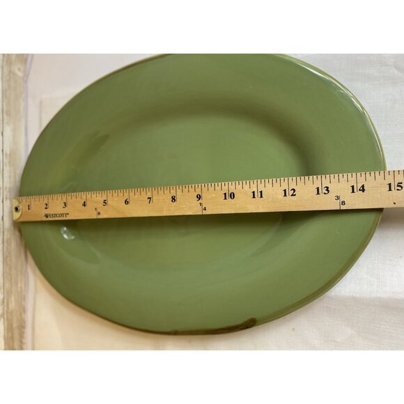 La Ceramica Large Oval Green Ceramic Serving Platter 15” X 11” Italy Brown Rim - Picture 5 of 8